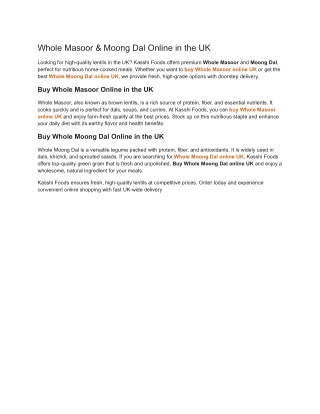 Whole Masoor & Moong Dal Online in the UK