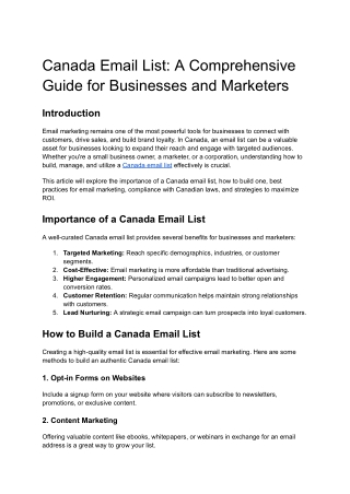 Canada Email List: A Comprehensive Guide for Businesses and Marketers