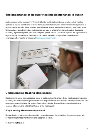 The Importance of Regular Heating Maintenance in Tustin