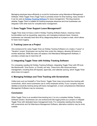 Using Toggle Timer for Leave Management in Holiday Tracking Software