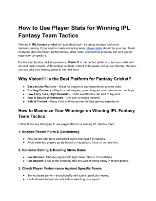 How to Use Player Stats for Winning IPL Fantasy Team Tactics