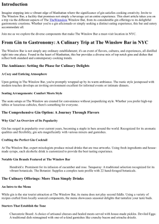 From Gin to Gastronomy: A Culinary Trip at The Winslow Bar in NYC