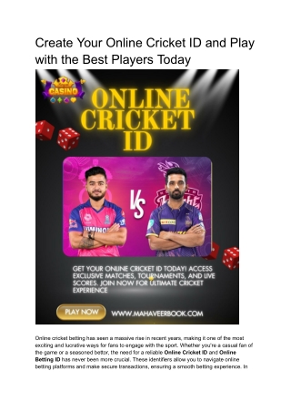 Create Your Online Cricket ID and Play with the Best Players Today
