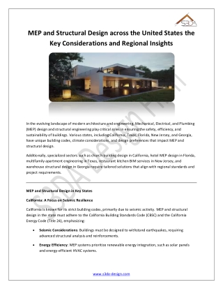 MEP and Structural Design across the United States the Key Considerations and Regional Insights