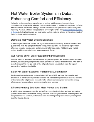 Hot Water Boiler Systems in Dubai_ Enhancing Comfort and Efficiency