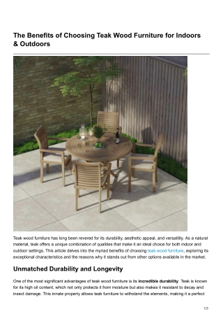 The Benefits of Choosing Teak Wood Furniture for Indoors Outdoors