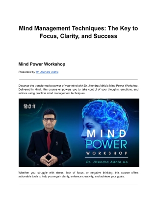 Mind Management Techniques: The Key to Focus, Clarity, and Success