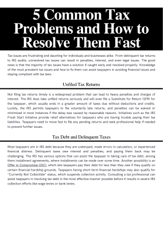 5 Common Tax Problems and How to Resolve Them Fast