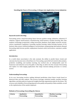 Unveiling the Power of Forecasting A Glimpse into Applicatio