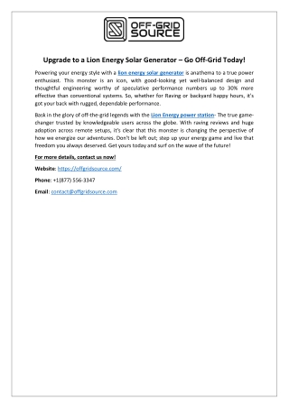 Upgrade to a Lion Energy Solar Generator – Go Off-Grid Today!