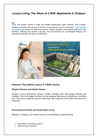 Luxury Living, The Allure of 3 BHK Apartments in Zirakpur