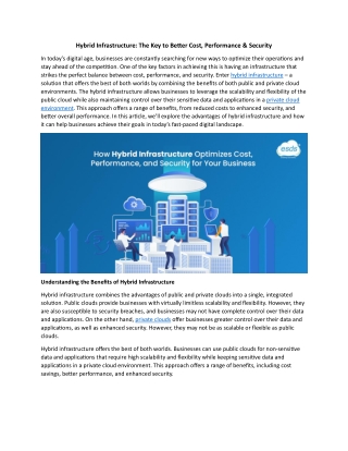 Hybrid Infrastructure: The Key to Better Cost, Performance & Security