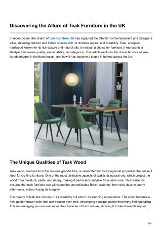 Discovering the Allure of Teak Furniture in the UK