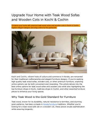 Upgrade Your Home with Teak Wood Sofas and Wooden Cots in Kochi & Cochin