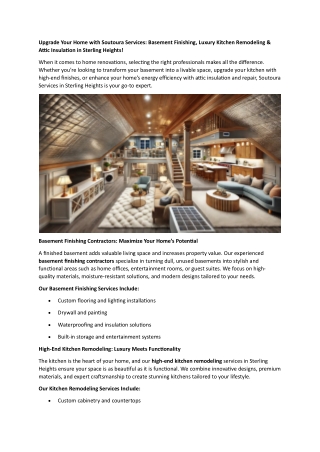 Upgrade Your Home with Soutoura Services: Basement Finishing, Luxury Kitchen Rem