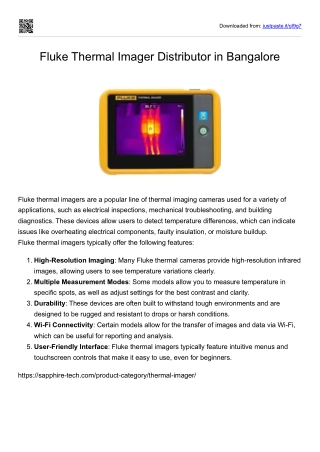 Fluke Thermal Imager Distributor in Bangalore