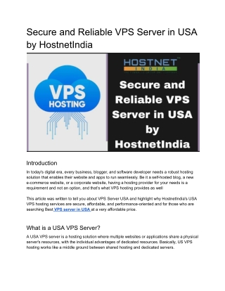 VPS Server in USA Made Simple and Reliable by Hostnetindia