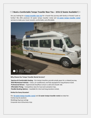 Book a Comfortable Tempo Traveller Near You – 10 & 12 Seater Available!