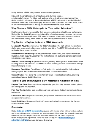 Riding India on a BMW bike provides a memorable experience