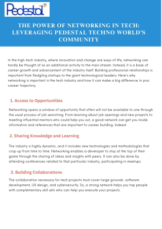 The Power of Networking in Tech Leveraging Pedestal Techno World’s Community