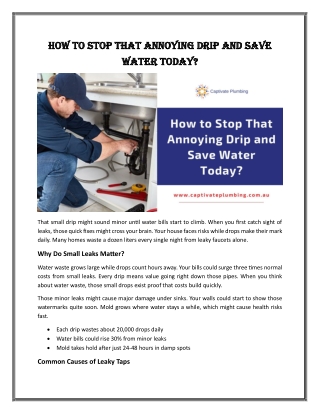 How to Stop That Annoying Drip and Save Water Today?