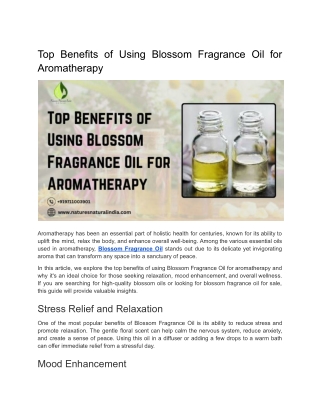 Top Benefits of Using Blossom Fragrance Oil for Aromatherapy