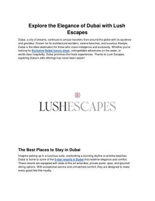 Explore the Elegance of Dubai with Lush Escapes