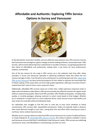 Affordable and Authentic Exploring Tiffin Service Options in Surrey and Vancouver