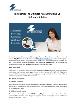 Tally Accounting Software solutions  -Ezeetech Solutions