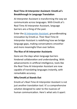 Ai Interpreter Assistant – Emotii.ai’s Realtime AI Interpreter Assistant