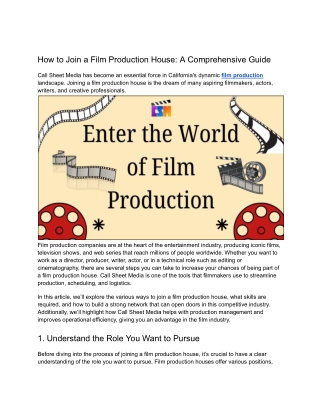 How to Join a Film Production House_ A Comprehensive Guide