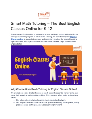 Smart Math Tutoring – The Best English Classes Online for K-12