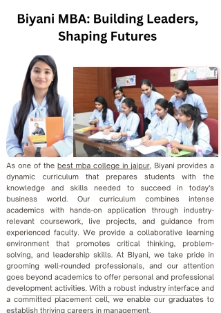 Biyani MBA: Building Leaders, Shaping Futures