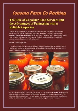 The Role of Copacker Food Services and the Advantages of Partnering with a Reliable Copacker