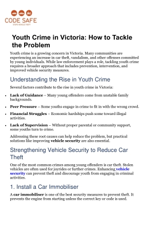Youth Crime in Victoria