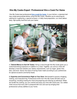 Hire My Cooks Expert  Professional Hire a Cook For Home