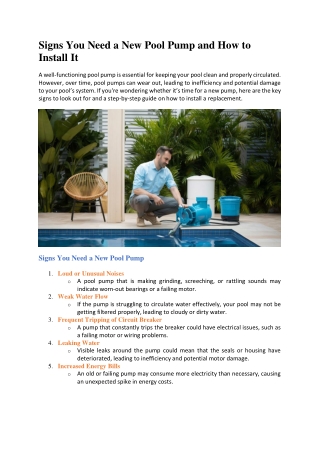 Signs You Need a New Pool Pump and How to Install It