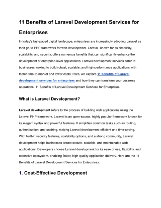 11 Benefits of Laravel Development Services for Enterprises