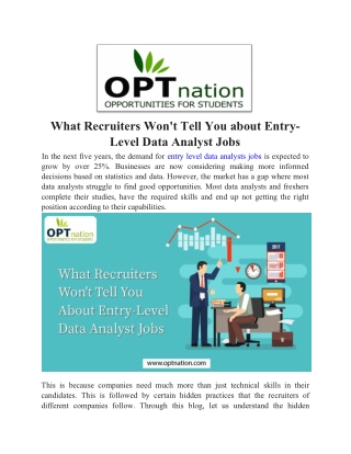 Data Analyst Entry Level Job Openings 2025 at OPTnation