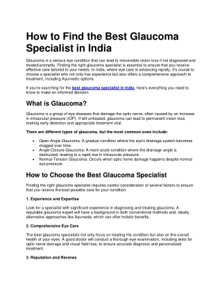 How to Find the Best Glaucoma Specialist in India