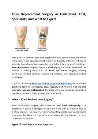 Knee Replacement Surgery in Hyderabad: Cost, Specialists, and What to Expect