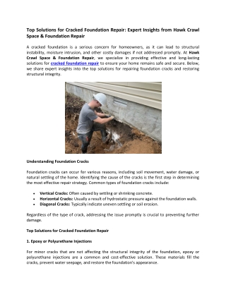 Top Solutions for Cracked Foundation Repair Expert Insights from Hawk Crawl Space & Foundation Repair