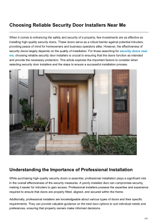 Choosing Reliable Security Door Installers Near Me