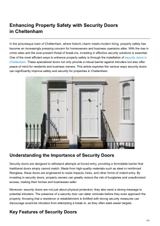 Enhancing Property Safety with Security Doors in Cheltenham