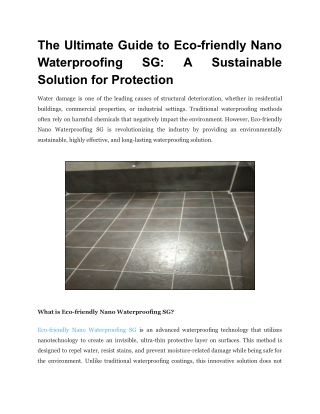 The Ultimate Guide to Eco-friendly Nano Waterproofing SG_ A Sustainable Solution for Protection