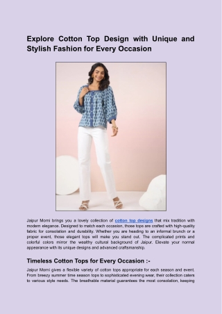 Explore Cotton Top Design with Unique and Stylish Fashion for Every Occasion