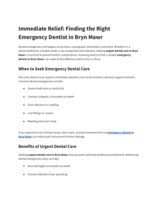 Immediate Relief_ Finding the Right Emergency Dentist in Bryn Mawr