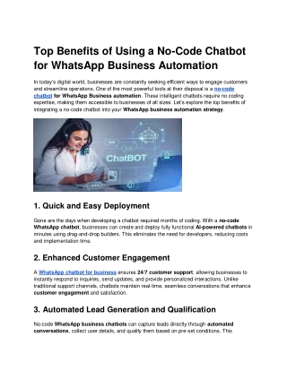 Top Benefits of Using a No-Code Chatbot for WhatsApp Business Automation