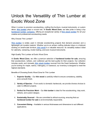 unlock the versatility of thin lumber at exotic