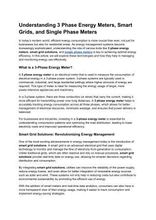 Understanding 3 Phase Energy Meters, Smart Grids, and Single Phase Meters